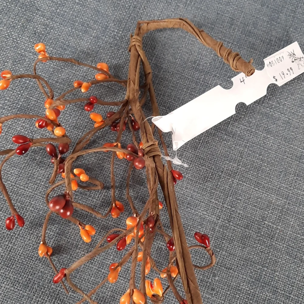 Fall Autumn Harvest Seed Berry Garland Orange Brown Wired Bendable 4' Long